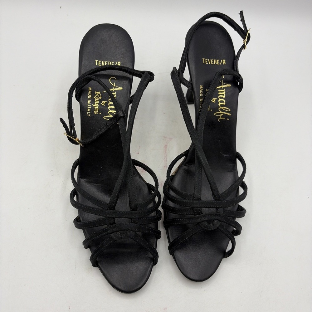 Amalfi by Rangoni Womens Strappy All Leather Italy Heels Shoes Size 8 S Black